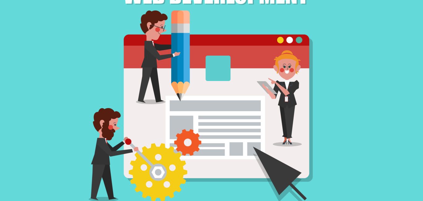 Web Development, SEO Concept Design Cartoon Character flat style