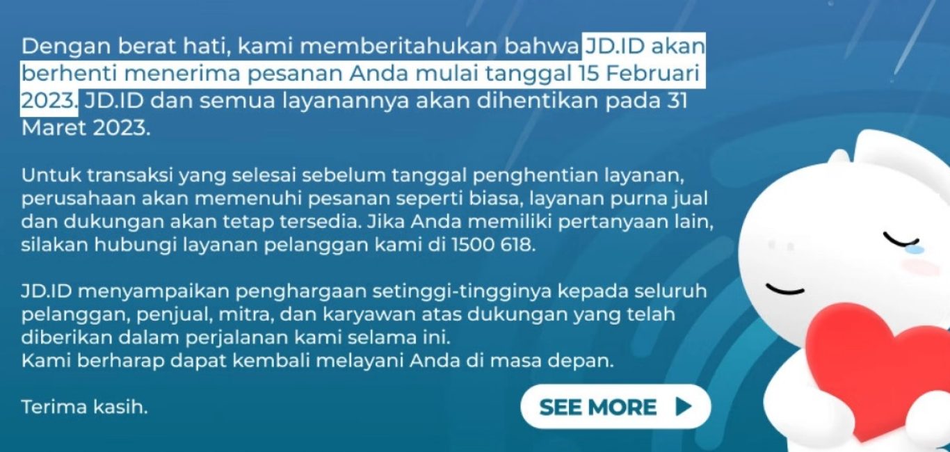 Pengumuman Tutupnya JD.ID yang Diunggah di Website https://www.jd.id/