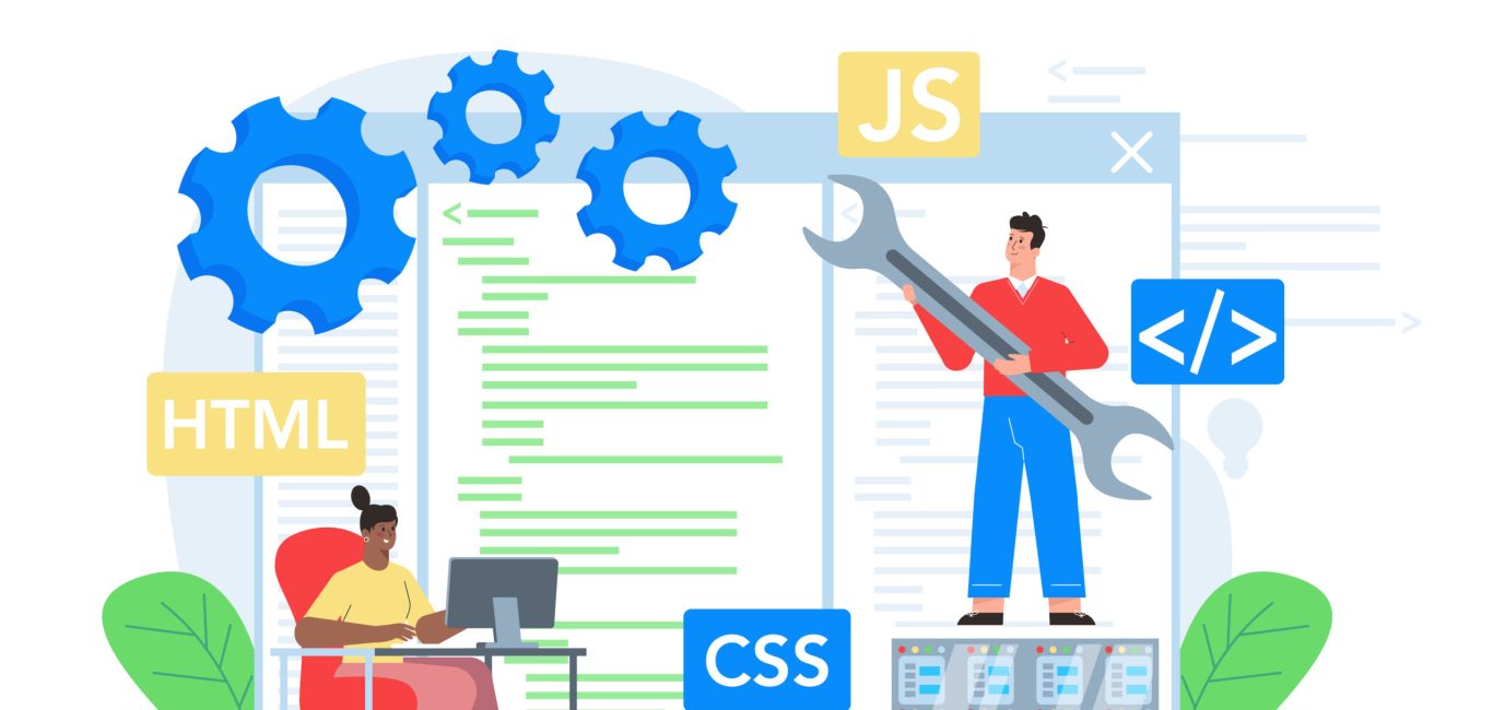 Back end development concept. Software development process. Website interface design improvement. Programming and coding. IT profession. Isolated flat vector illustration